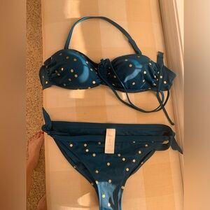 Boden Women's Polka Dot Sardinia Bikini set — Teal Blue